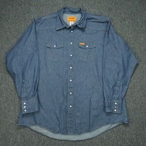 Wrangler Shirt Mens 3XL Tall Blue Denim Pearl Snap FR Long Sleeve HRC2